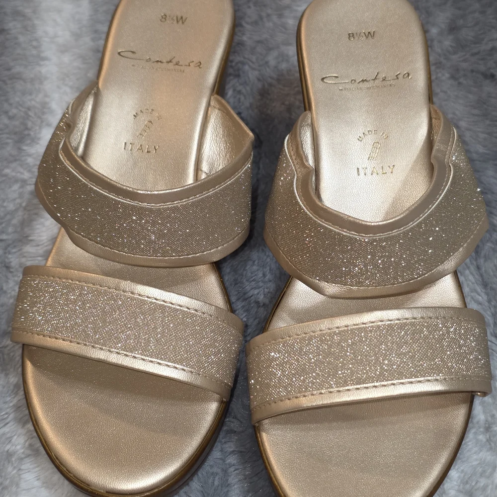 Contessa Metallic Gold Slide Sandals – Sparkle Double-Strap Women’s Slides